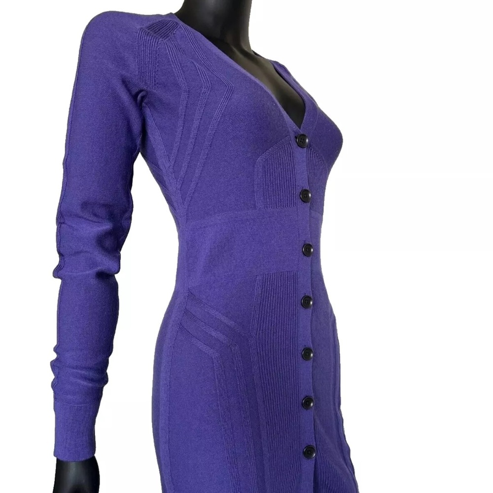 DVF Knit Mini Sweater Dress Cardigan Stretch V Neck Purple Size P Button Silk